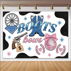 Lofaris Boots und Bows Geschlechtsenthüllungs-Hintergrund für Babyparty, glitzernde Rosa und Blau Fotowand für Partydekoration