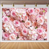 Lofaris Romantischer Rosa Rosen Fotohintergrund mit Hortensien, elegante Kulisse für Hochzeiten und professionelle Porträts