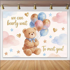 Lofaris Niedlicher Teddybär Babyparty Hintergrund mit Luftballons und Wolken, bezaubernde Fotokulisse für Babyankunft und Fotoshooting