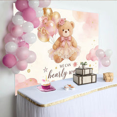 Lofaris Niedlicher Rosa Teddybär Babyparty Hintergrund mit Ballons für Mädchen, wunderschöne Kulisse für Willkommensfeier und Fotoshooting