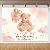 Lofaris Niedlicher Rosa Teddybär Babyparty Hintergrund mit Ballons für Mädchen, wunderschöne Kulisse für Willkommensfeier und Fotoshooting