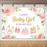Lofaris Rosa Blumen Mädchen Babyparty Hintergrund mit Babykleidung, elegante Fotowand für Fotoshooting und Partydekoration