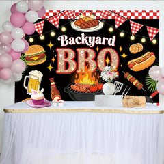 Lofaris Glitzernder Backyard BBQ Grillparty Hintergrund mit Würstchen und Burger, sommerliche Fotowand für Gartenfeste