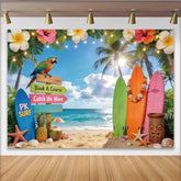 Lofaris Bunter Tropischer Strand Fotohintergrund mit Surfbrettern und Palmen, ideale Kulisse für Sommerpartys und Fotostudio