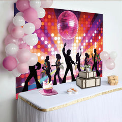 Lofaris Bunter Retro Disco Party Fotohintergrund mit Discokugel, lebendige Kulisse für Tanzabende und Fotoshootings