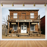 Lofaris Rustikaler Western Fotohintergrund mit Holzfassade und General Store, Vintage Kulisse für professionelle Fotoshootings
