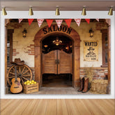 Lofaris Western-Saloon-Fotohintergrund für Wildwest-Party, rustikale Kulisse mit Wanted-Poster und Stiefeln für Fotoshootings