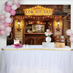 Lofaris Rustikaler Western-Bar-Hintergrund mit Lichterketten und Holzoptik, authentische Saloon-Kulisse für Fotoshootings und Partys