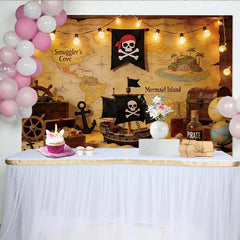 Lofaris Vintage Piraten-Abenteuer Hintergrund mit Schatzkarte und Schiff, perfekte Fotokulisse für Kindergeburtstag und Fotoshootings