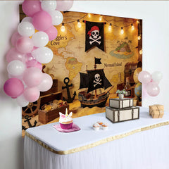 Lofaris Vintage Piraten-Abenteuer Hintergrund mit Schatzkarte und Schiff, perfekte Fotokulisse für Kindergeburtstag und Fotoshootings