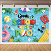 Lofaris Bunter Goodbye School Hello Pool Poolparty-Hintergrund für Sommerferien, fröhliche Sommerkulisse für Partydekoration