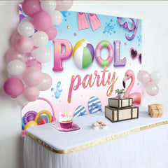 Lofaris Bunter Poolparty-Fotohintergrund mit Flamingo und Eiscreme, fröhliche Sommerkulisse für Feste und Fotoshootings