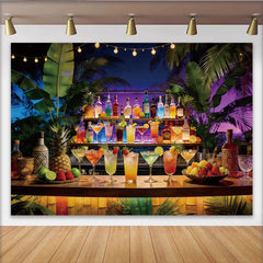 Lofaris Tropische Bar Party Hintergrund mit bunten Cocktails und Lichterketten, exotische Kulisse für Sommerfeste und Events