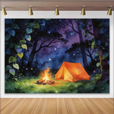Lofaris Magischer Sternenhimmel-Camping-Hintergrund mit Zelt und Lagerfeuer, traumhafte Fotokulisse für Natur- und Abenteuer-Fotoshootings