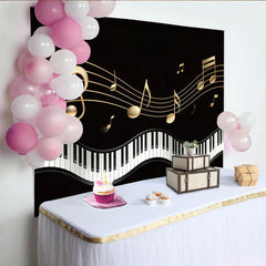 Lofaris Eleganter Schwarz Gold Musiknoten Klavier Fotohintergrund, stilvolle Kulisse für professionelle Fotografie und Eventdekoration