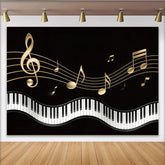Lofaris Eleganter Schwarz Gold Musiknoten Klavier Fotohintergrund, stilvolle Kulisse für professionelle Fotografie und Eventdekoration