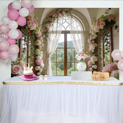 Lofaris Romantischer Blumenfensterhintergrund mit Rosen und Efeu, elegante Fotokulisse für Hochzeiten und professionelle Fotoshootings