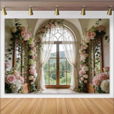 Lofaris Romantischer Blumenfensterhintergrund mit Rosen und Efeu, elegante Fotokulisse für Hochzeiten und professionelle Fotoshootings
