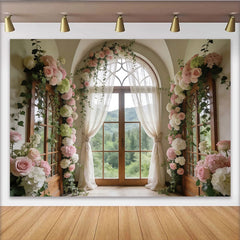 Lofaris Romantischer Blumenfensterhintergrund mit Rosen und Efeu, elegante Fotokulisse für Hochzeiten und professionelle Fotoshootings