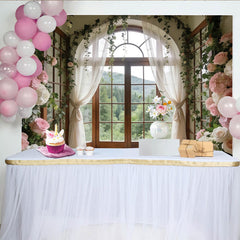 Lofaris Romantischer Blumenfenster Fotohintergrund mit zarten Vorhängen, elegante Kulisse für Hochzeiten und Fotos