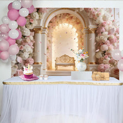 Lofaris Eleganter rosa weißer Blumenbogen Fotohintergrund für Hochzeit und Verlobung, luxuriöse Kulisse für professionelles Fotoshooting