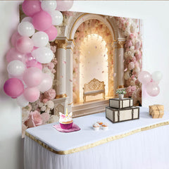 Lofaris Eleganter rosa weißer Blumenbogen Fotohintergrund für Hochzeit und Verlobung, luxuriöse Kulisse für professionelles Fotoshooting
