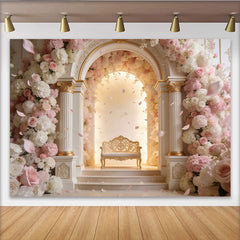 Lofaris Eleganter rosa weißer Blumenbogen Fotohintergrund für Hochzeit und Verlobung, luxuriöse Kulisse für professionelles Fotoshooting