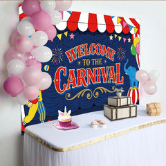 Lofaris Bunter Karnevals-Fotohintergrund mit Clown Elefant und Luftballons, fröhliche Zirkus-Kulisse für Kinderpartys und Event-Fotografie