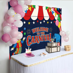 Lofaris Bunter Karnevalshintergrund mit Clown und Elefant für Party, fröhliche Zirkus-Fotowand als Dekoration für Kindergeburtstag