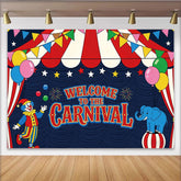 Lofaris Bunter Karnevalshintergrund mit Clown und Elefant für Party, fröhliche Zirkus-Fotowand als Dekoration für Kindergeburtstag