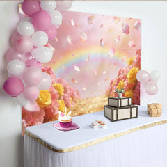 Lofaris Rosa Gelb Blumen Fotohintergrund mit fallenden Blütenblättern, glitzernde Kulisse für romantische Fotoshootings