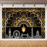 Lofaris Eleganter Schwarz-Gold Art-Déco-London-Fotohintergrund, luxuriöse Kulisse für stilvolle Events und professionelle Fotografie