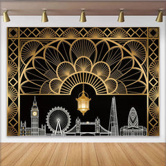 Lofaris Eleganter Schwarz-Gold Art-Déco-London-Fotohintergrund, luxuriöse Kulisse für stilvolle Events und professionelle Fotografie