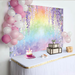 Lofaris Aquarell Glyzinien Regenbogen Fotohintergrund mit zarten Blüten, verträumte Kulisse für Porträts und Frühlings-Events