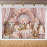 Lofaris Eleganter rosa Blumen-Fotohintergrund mit Perlen und Spitze für Hochzeiten, luxuriöse Fotokulisse für professionelle Fotoshootings