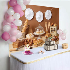 Lofaris Rustikaler Bäckerei Hintergrund mit Brot Brezeln und Kuchen, Küchen-Fotowand für Food-Fotografie Fotoshooting