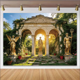 Lofaris Klassischer Garten Fotohintergrund mit goldenen Statuen und Säulen, antike Kulisse für Porträt und Kunstfotografie