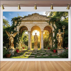 Lofaris Klassischer Garten Fotohintergrund mit goldenen Statuen und Säulen, antike Kulisse für Porträt und Kunstfotografie