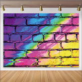 Lofaris Bunter Glitch Regenbogen Ziegelwand Hintergrund, moderne Fotokulisse für kreative Fotoshootings und Partydekoration