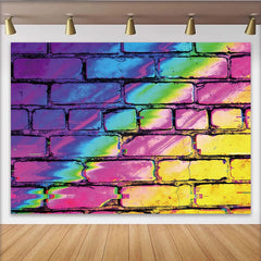 Lofaris Bunter Glitch Regenbogen Ziegelwand Hintergrund, moderne Fotokulisse für kreative Fotoshootings und Partydekoration
