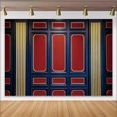 Lofaris Dunkelblauer Wandhintergrund mit roten Paneelen und Gold, klassische Fotowand für professionelle Studioaufnahmen