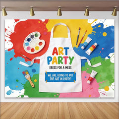 Lofaris Bunter Kunstparty-Geburtstagshintergrund mit Farbspritzern und Malpinseln, fröhliche Fotokulisse für kreative Kinderpartys und Fotos