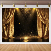 Lofaris Goldener Glitzer-Bühnenhintergrund mit Samtvorhängen, luxuriöse Kulisse für Fotostudio und festliche Anlässe