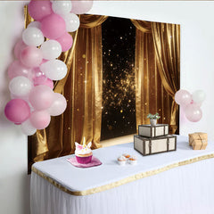 Lofaris Goldener Vorhang Fotohintergrund mit funkelnden Lichtern, elegante Kulisse für professionelles Fotostudio und festliche Anlässe