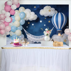 Lofaris Traumhafter Neugeborenenfotohintergrund mit Sternen und Heißluftballon, wunderschöne Kulisse für Babyparty