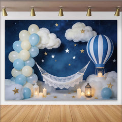 Lofaris Traumhafter Neugeborenenfotohintergrund mit Sternen und Heißluftballon, wunderschöne Kulisse für Babyparty