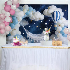 Lofaris Verträumter Sternenhimmel Babyparty Hintergrund, mit Wolken Luftballons Heißluftballon, magische Fotokulisse für Fotoshootings