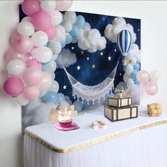 Lofaris Verträumter Sternenhimmel Babyparty Hintergrund, mit Wolken Luftballons Heißluftballon, magische Fotokulisse für Fotoshootings