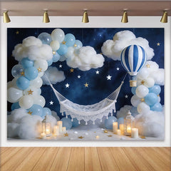 Lofaris Verträumter Sternenhimmel Babyparty Hintergrund, mit Wolken Luftballons Heißluftballon, magische Fotokulisse für Fotoshootings