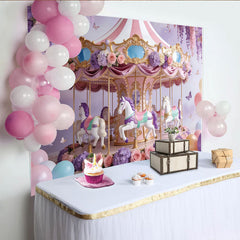 Lofaris Märchenhaftes rosa lila Karussell Fotohintergrund für Mädchen, verträumte Kulisse für Fotoshooting und Partydekoration